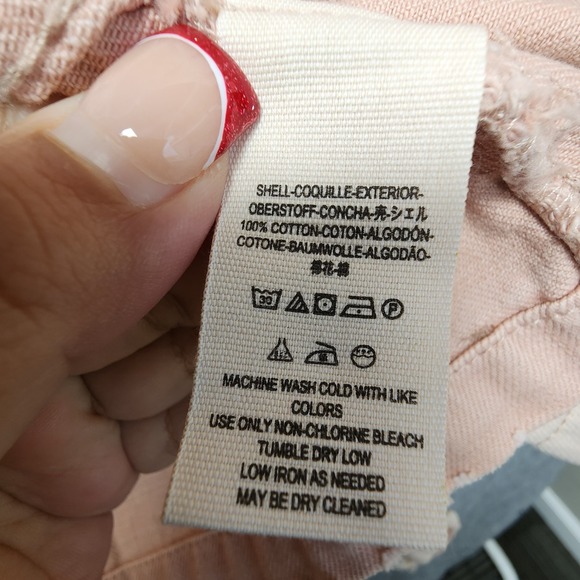 Free People Pink Denim Moto Oversized Jacket Womens Medium Lace Up Sides Zip Up - Picture 7 of 9